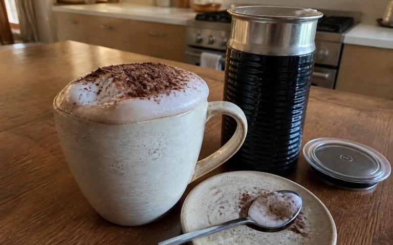 Heißer Kakao mit Milchschaum in der Tasse